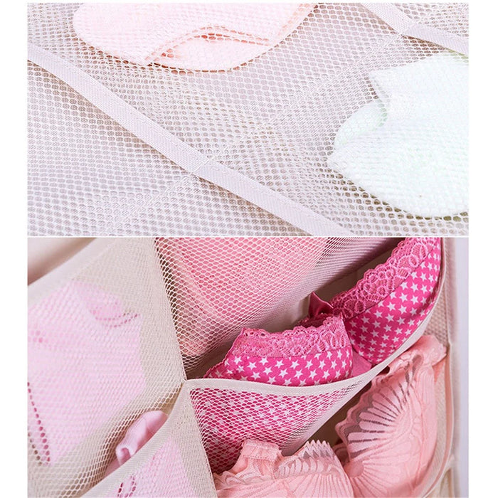 25 Pockets Wardrobe Bra Underwear Socks Storage Oxford Cloth Double-Sided Hanging Bag - Grey - 5