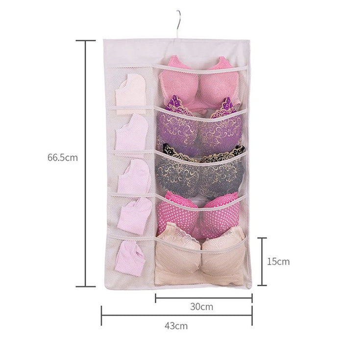25 Pockets Wardrobe Bra Underwear Socks Storage Oxford Cloth Double-Sided Hanging Bag - Grey - 7