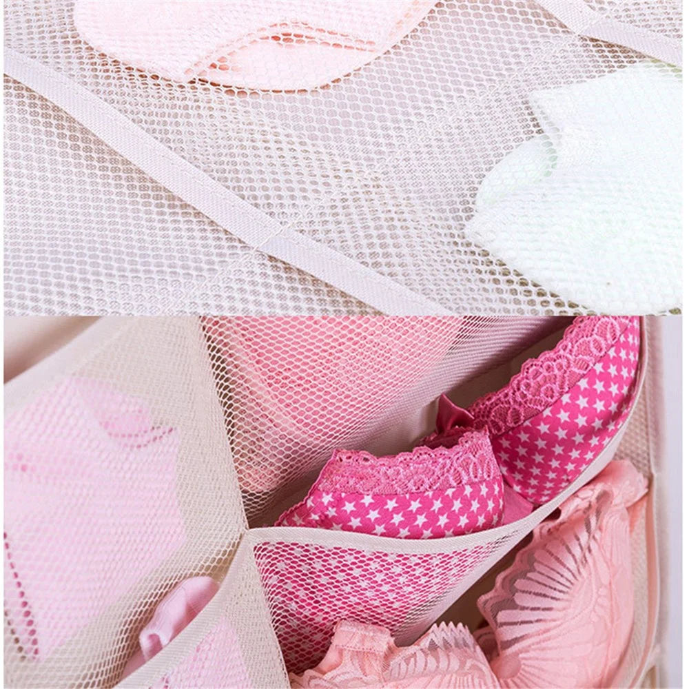 35 Pockets Oxford Cloth Double-Sided Hanging Bag Wardrobe Bra Underwear Socks Organizer - Pink - 2