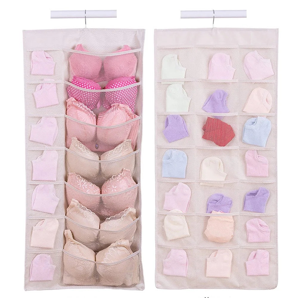 35 Pockets Oxford Cloth Double-Sided Hanging Bag Wardrobe Bra Underwear Socks Organizer - Pink - 6
