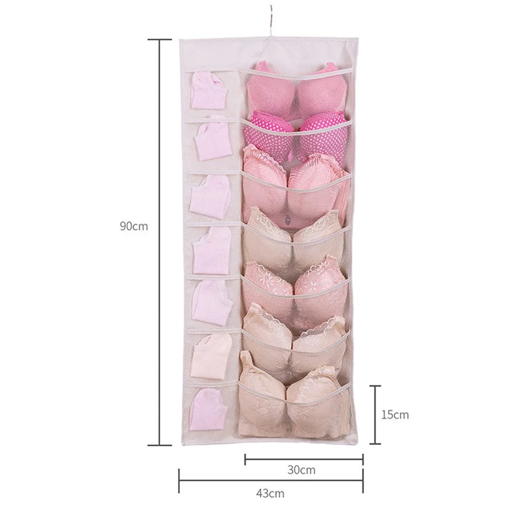 35 Pockets Oxford Cloth Double-Sided Hanging Bag Wardrobe Bra Underwear Socks Organizer - Pink - 7
