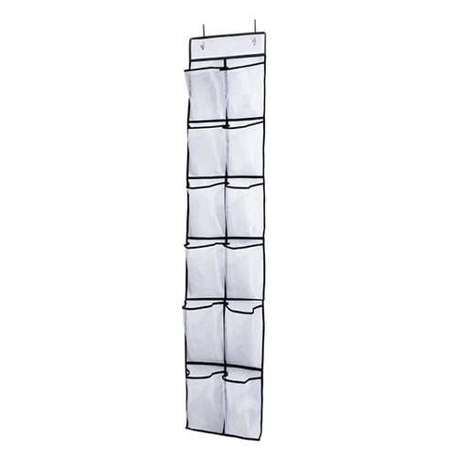 12 Pockets Over Door Shoes Organizer Non-Woven Transparent PVC Shoes Hanging Storage Bag - White - 1