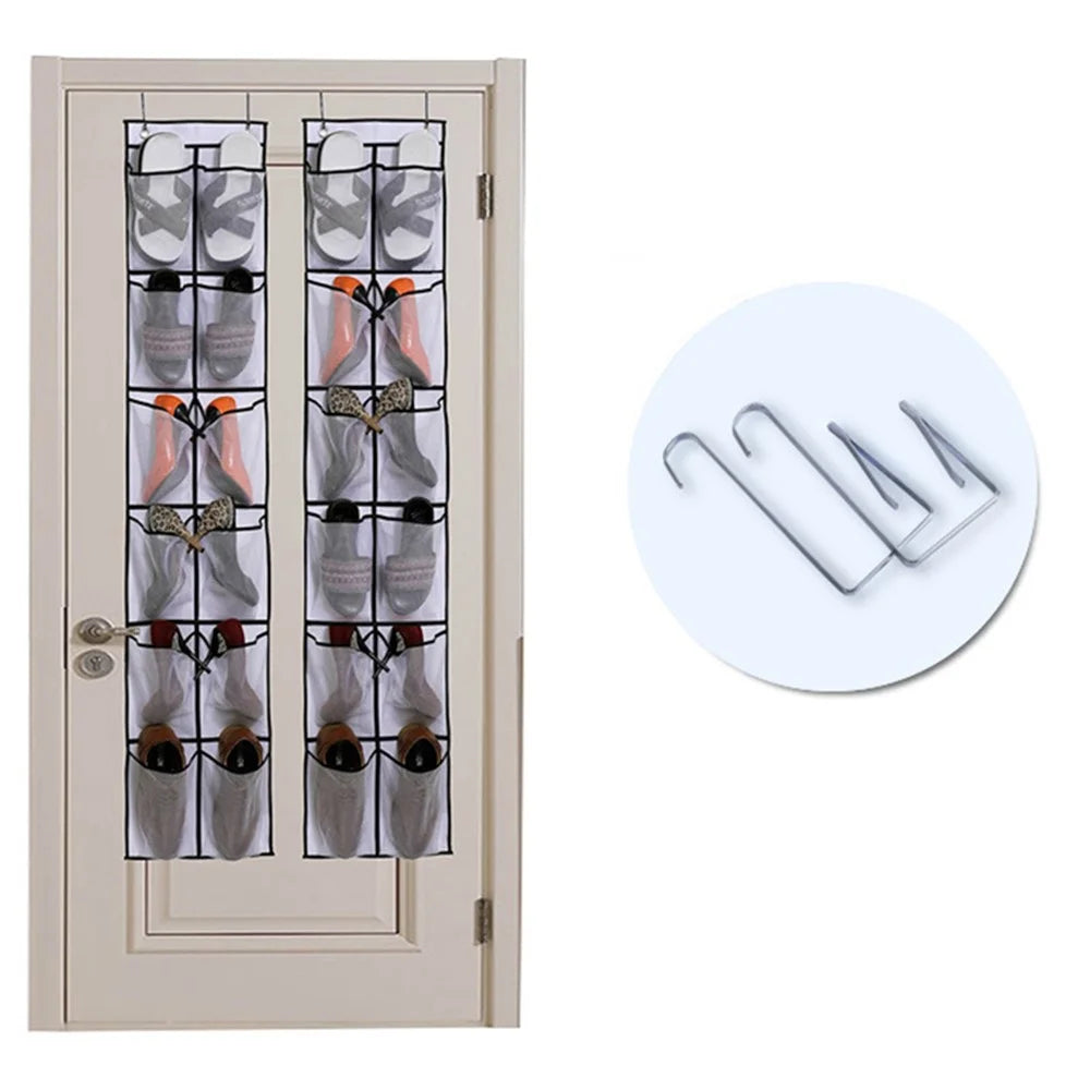 12 Pockets Over Door Shoes Organizer Non-Woven Transparent PVC Shoes Hanging Storage Bag - White - 3