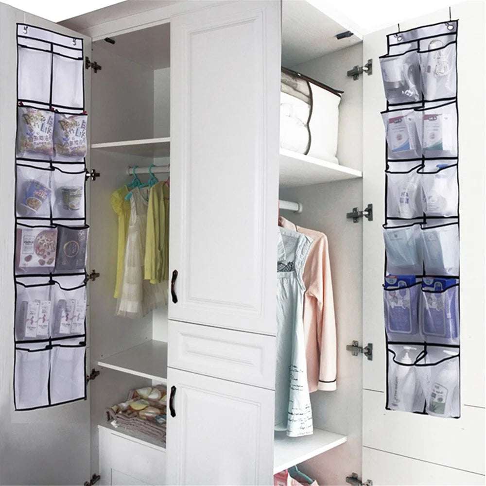12 Pockets Over Door Shoes Organizer Non-Woven Transparent PVC Shoes Hanging Storage Bag - White - 7