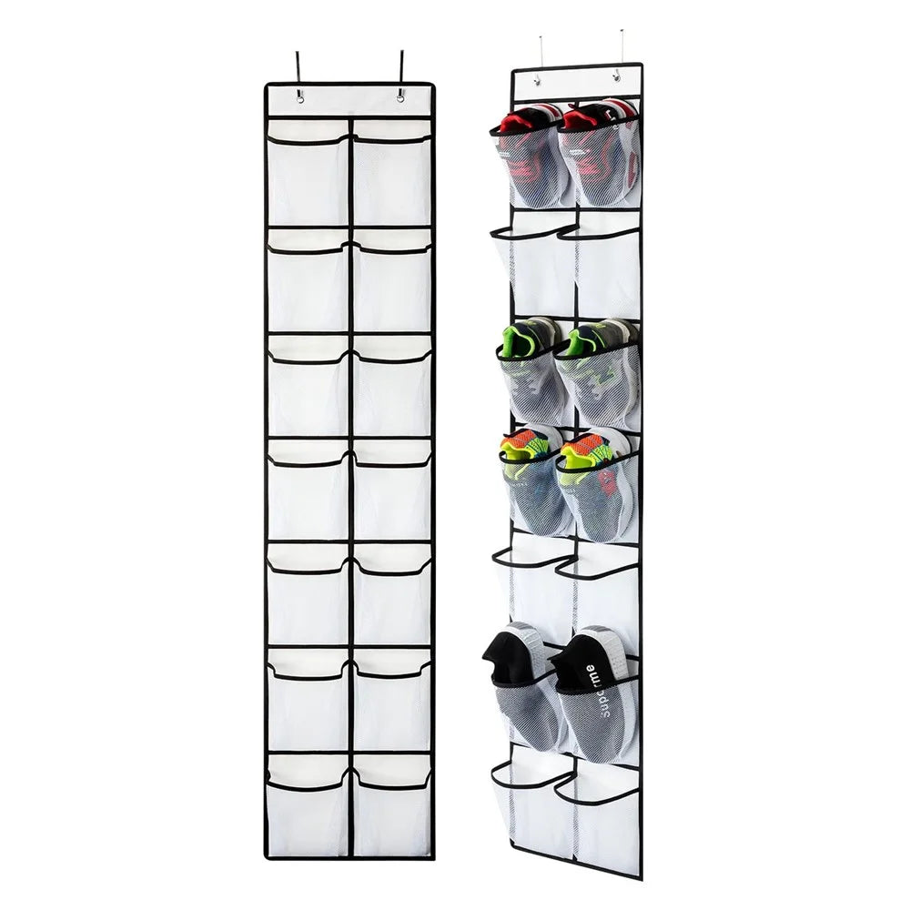 14 Pockets Non-Woven Shoes Hanging Organizer Transparent PVC Shoes Storage Bag - White - 1