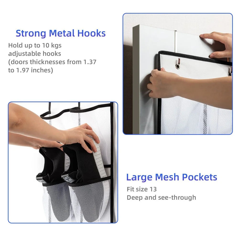 14 Pockets Non-Woven Shoes Hanging Organizer Transparent PVC Shoes Storage Bag - White - 5