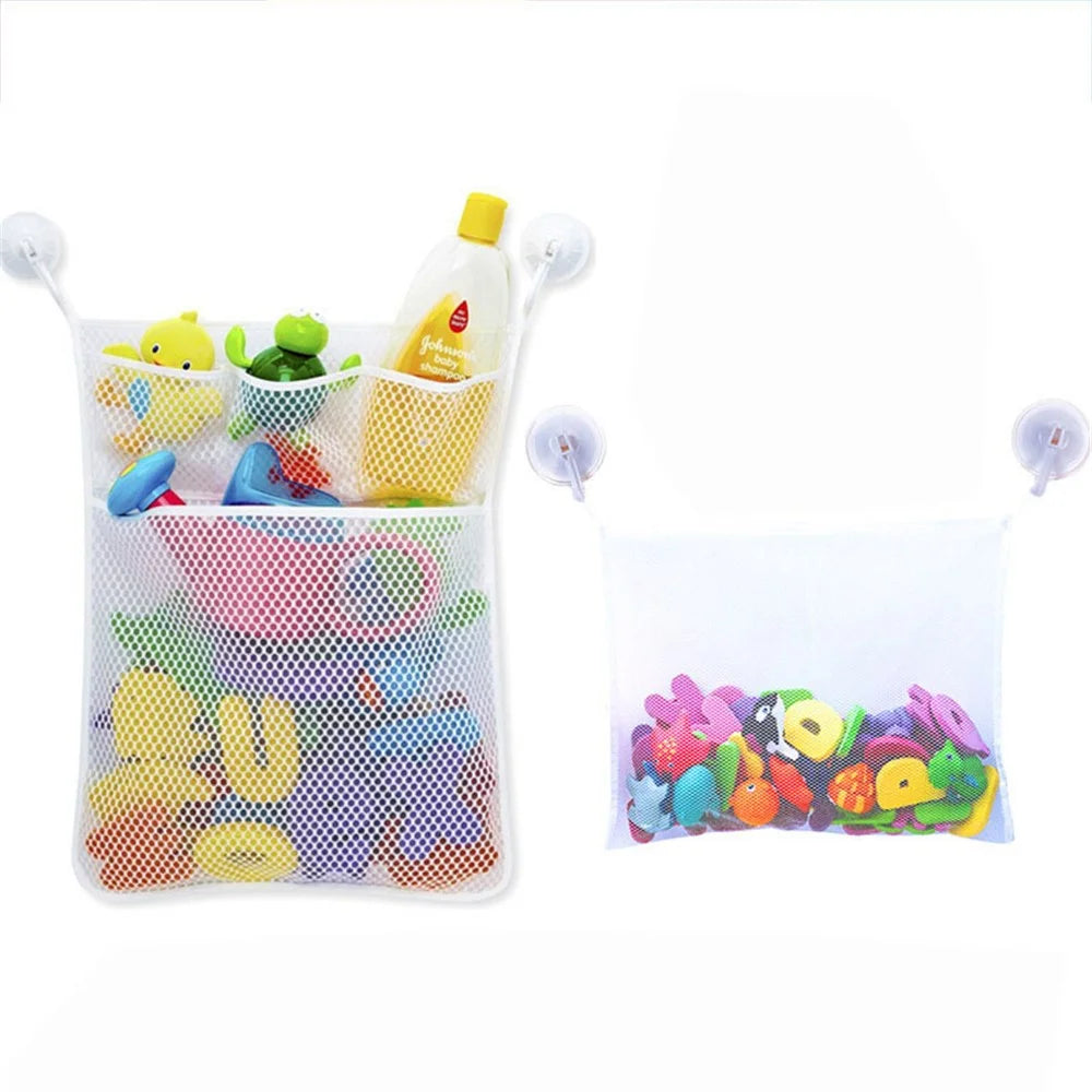 2Pcs / Set Kids Bath Toy Storage Bag Bathroom Wall Hanging Organizer Net Bag with Suction Cups - White - 1