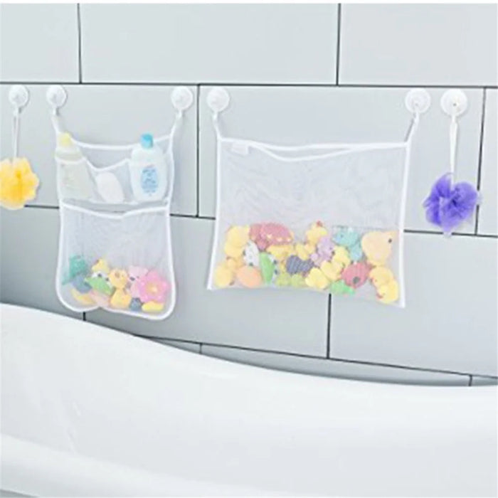 2Pcs / Set Kids Bath Toy Storage Bag Bathroom Wall Hanging Organizer Net Bag with Suction Cups - White - 2