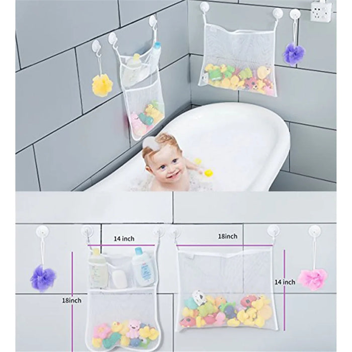 2Pcs / Set Kids Bath Toy Storage Bag Bathroom Wall Hanging Organizer Net Bag with Suction Cups - White - 5