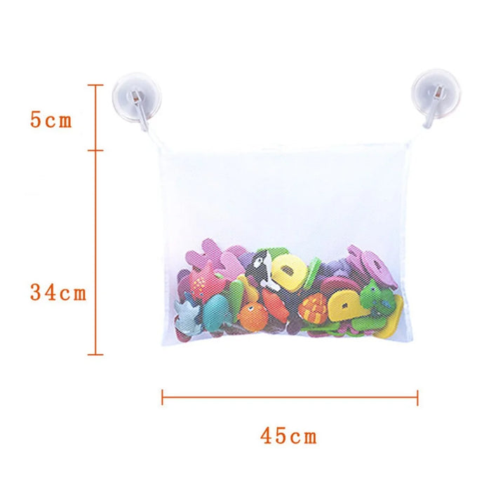 2Pcs / Set Kids Bath Toy Storage Bag Bathroom Wall Hanging Organizer Net Bag with Suction Cups - White - 7