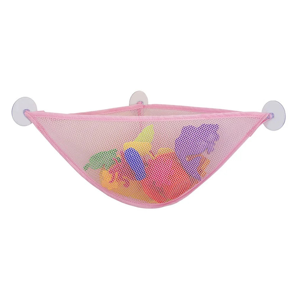 Non-woven Fabric Bath Toy Organizer with Suction Cups Wall Corner Shower Triangle Net Bag - Pink - 1