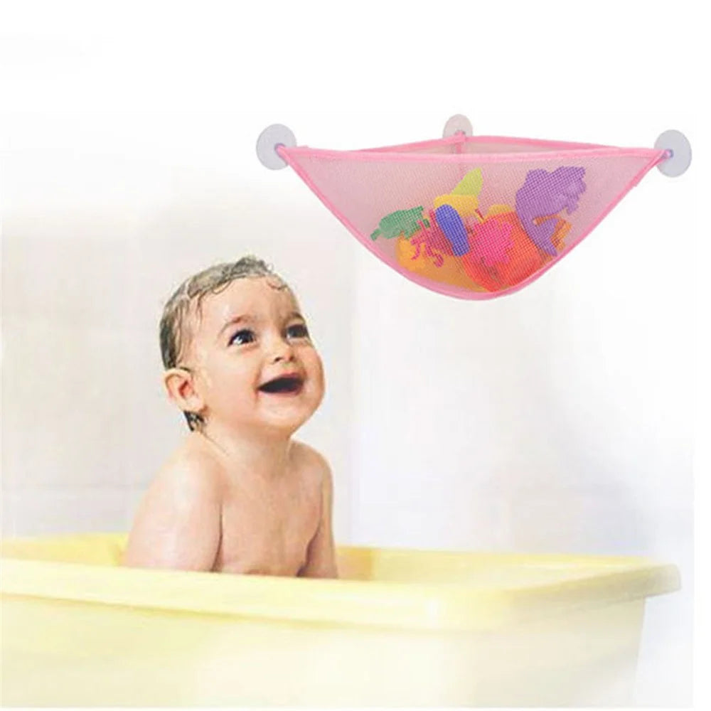 Non-woven Fabric Bath Toy Organizer with Suction Cups Wall Corner Shower Triangle Net Bag - Pink - 2