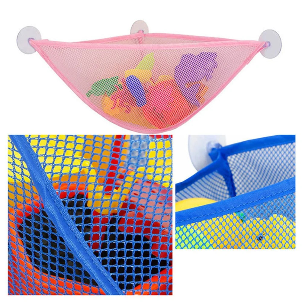 Non-woven Fabric Bath Toy Organizer with Suction Cups Wall Corner Shower Triangle Net Bag - Pink - 3