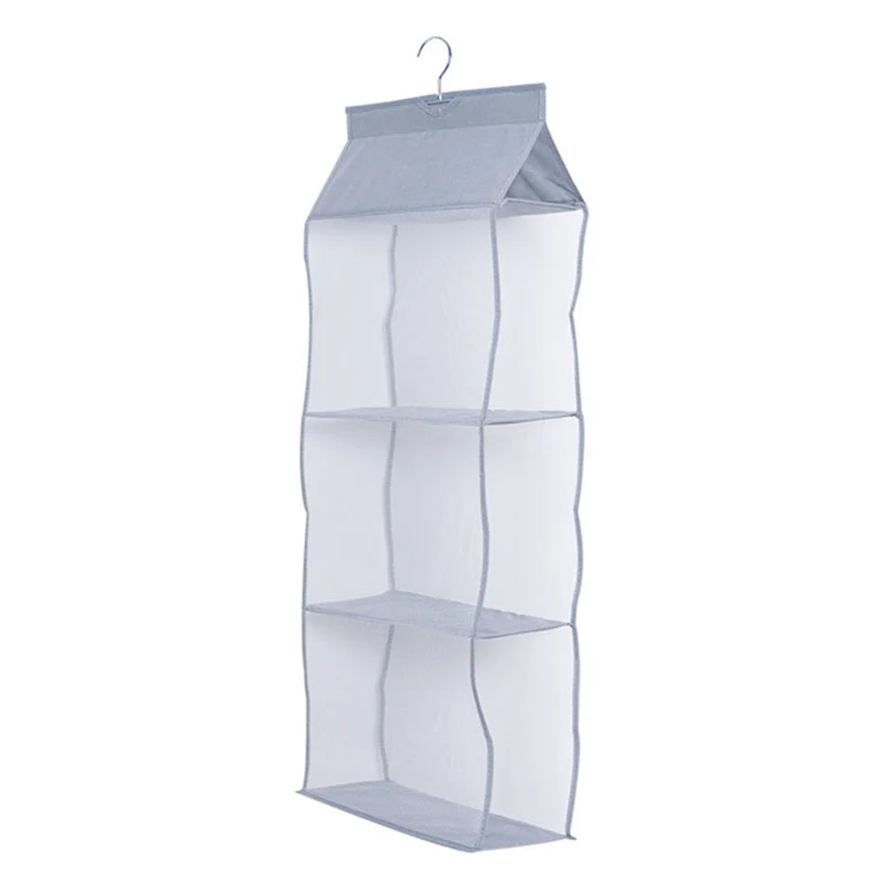 3 Layer Handbag Hanging Organizer Space Saving Non-woven Fabric Storage Bag - Grey - 1