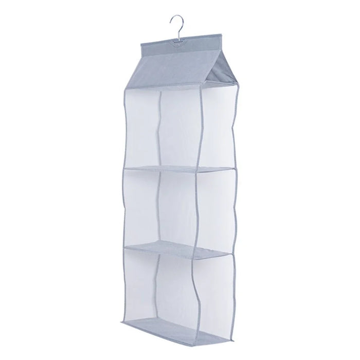 3 Layer Handbag Hanging Organizer Space Saving Non-woven Fabric Storage Bag - Grey - 1