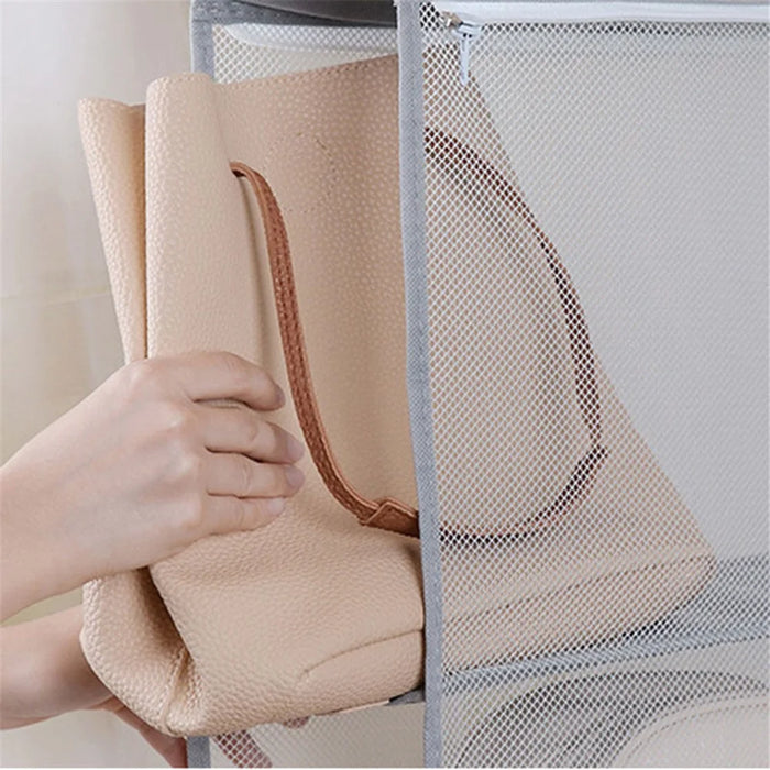 3 Layer Handbag Hanging Organizer Space Saving Non-woven Fabric Storage Bag - Grey - 4