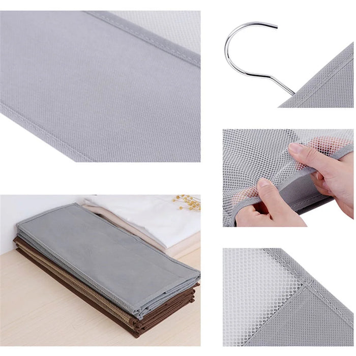 3 Layer Handbag Hanging Organizer Space Saving Non-woven Fabric Storage Bag - Grey - 6