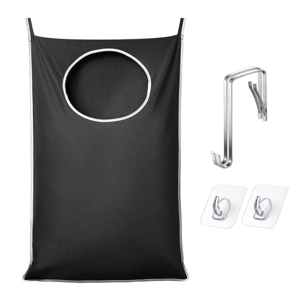 Bathroom Dirty Clothes Basket Laundry Storage Bag Wall Mount Hanging Clothing Organizer - Black - 1
