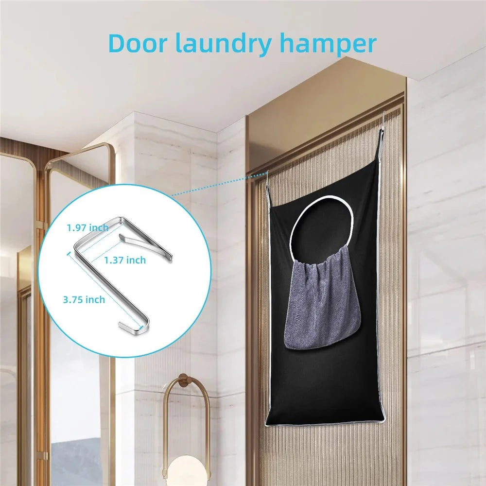 Bathroom Dirty Clothes Basket Laundry Storage Bag Wall Mount Hanging Clothing Organizer - Black - 2