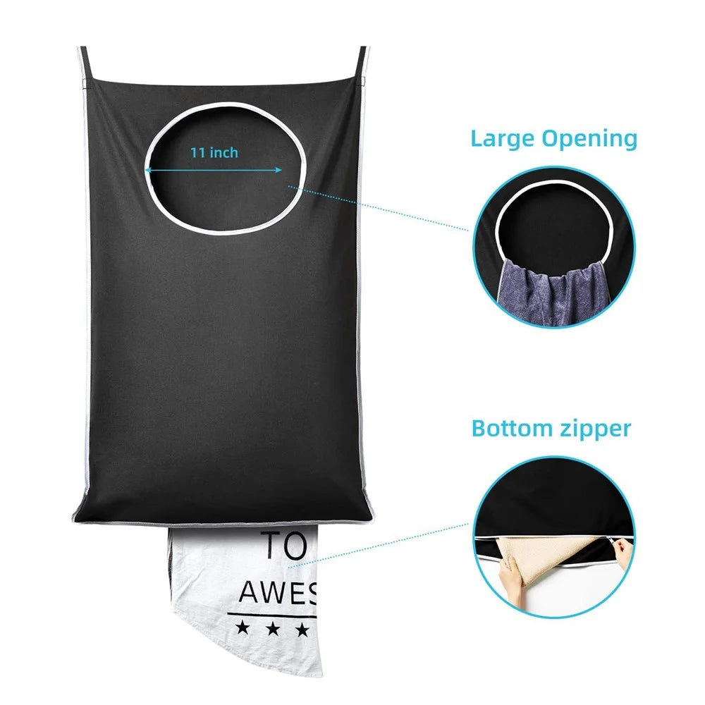 Bathroom Dirty Clothes Basket Laundry Storage Bag Wall Mount Hanging Clothing Organizer - Black - 3