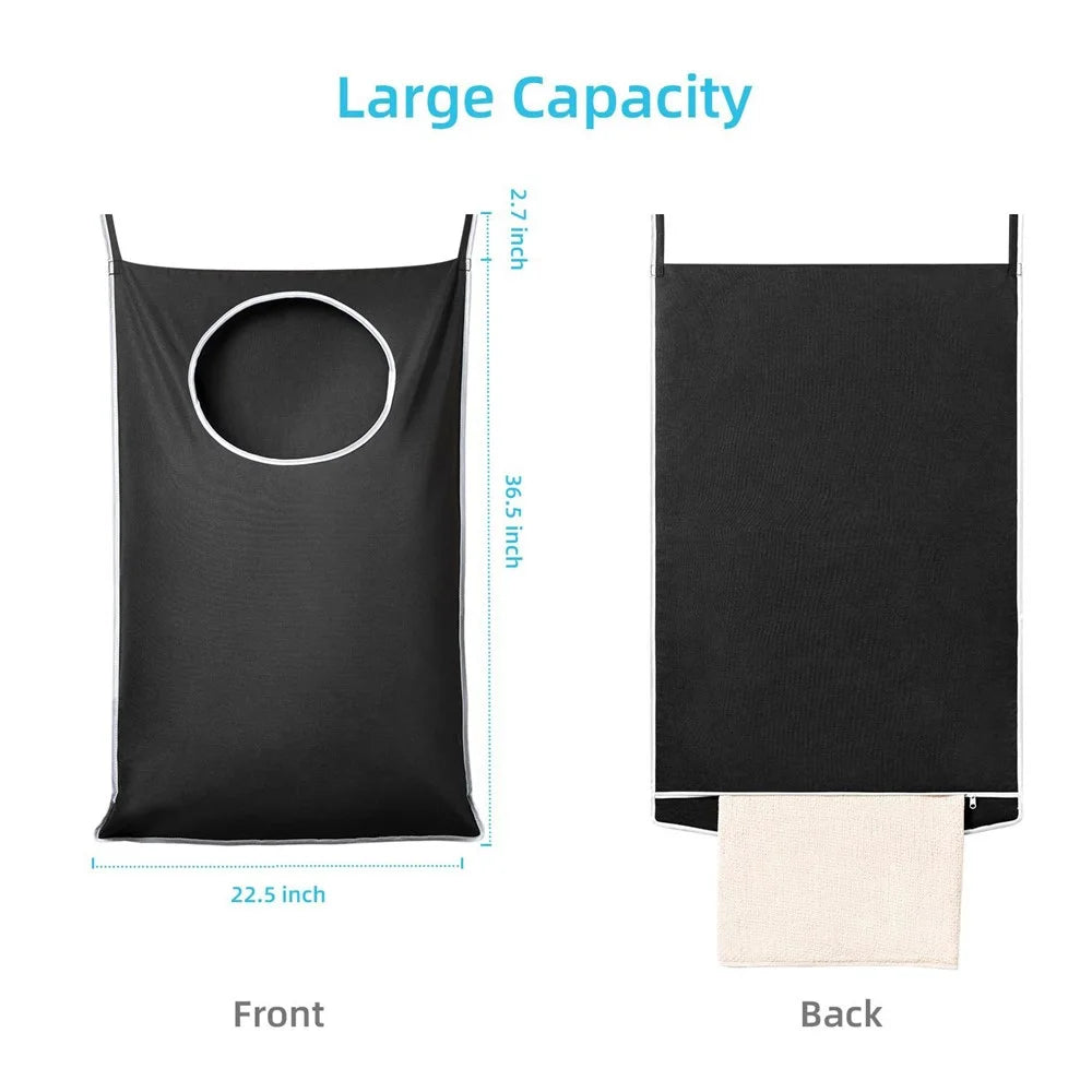 Bathroom Dirty Clothes Basket Laundry Storage Bag Wall Mount Hanging Clothing Organizer - Black - 5
