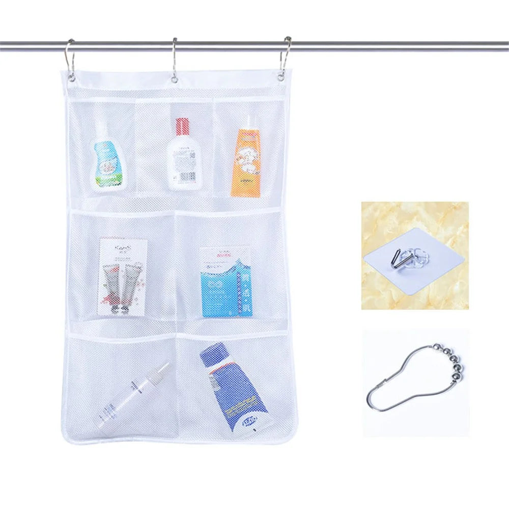 7 Grids Mesh Shower Hanging Bag Organiser Polyester Bathroom Hanging Pockets - 1