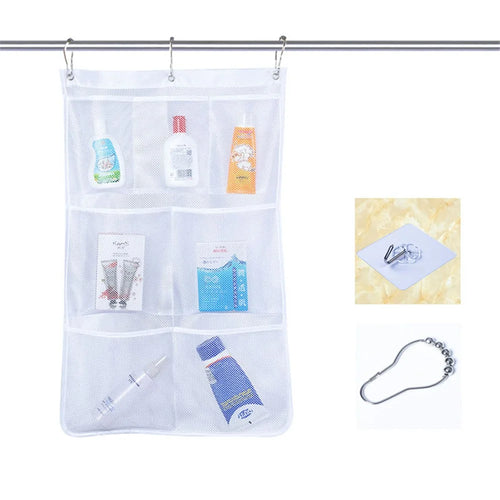 7 Grids Mesh Shower Hanging Bag Organiser Polyester Bathroom Hanging Pockets - 1