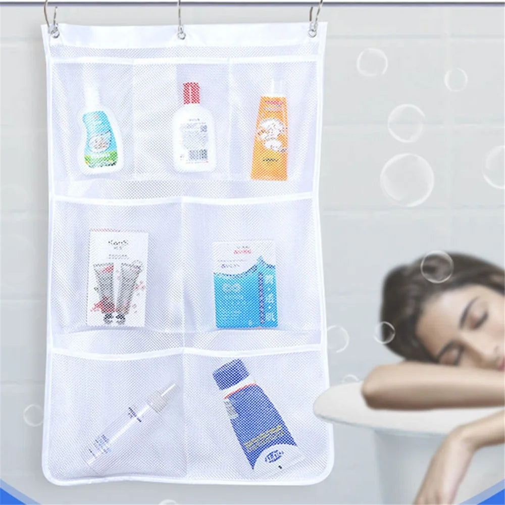 7 Grids Mesh Shower Hanging Bag Organiser Polyester Bathroom Hanging Pockets - 2