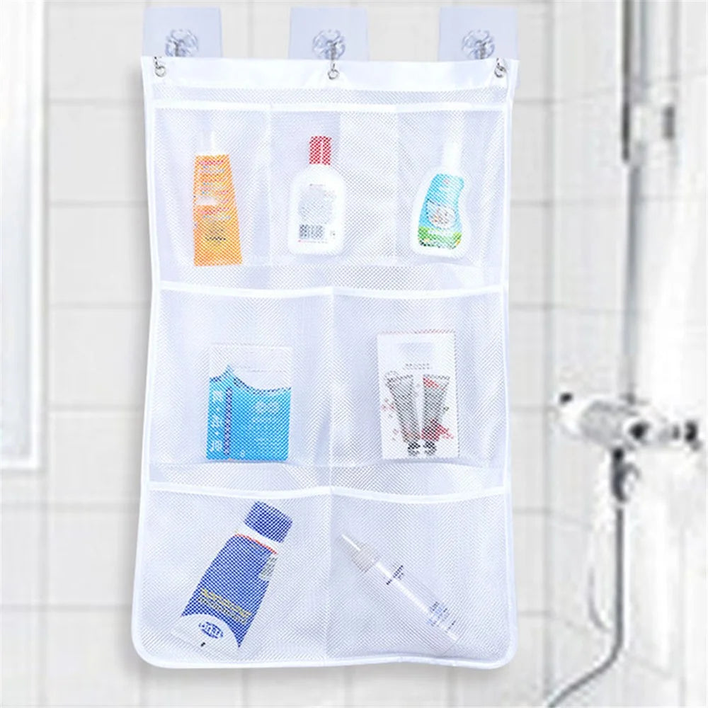 7 Grids Mesh Shower Hanging Bag Organiser Polyester Bathroom Hanging Pockets - 3
