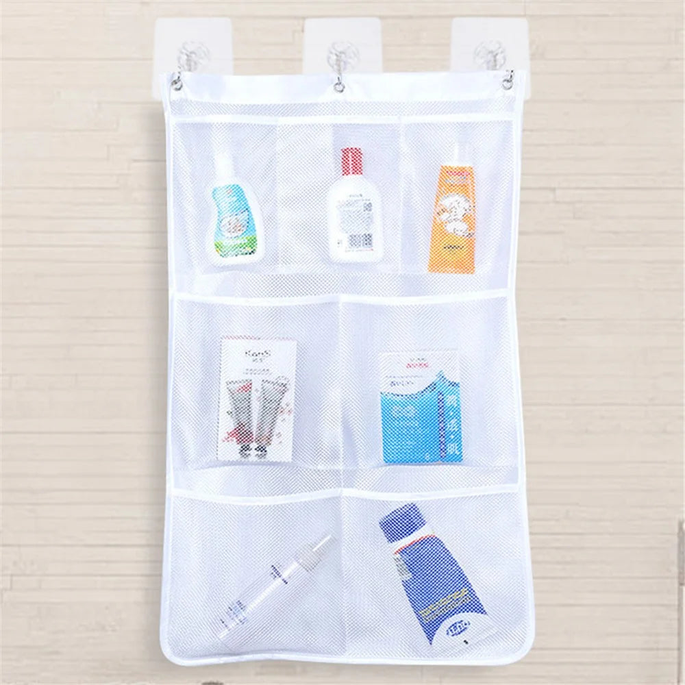 7 Grids Mesh Shower Hanging Bag Organiser Polyester Bathroom Hanging Pockets - 5
