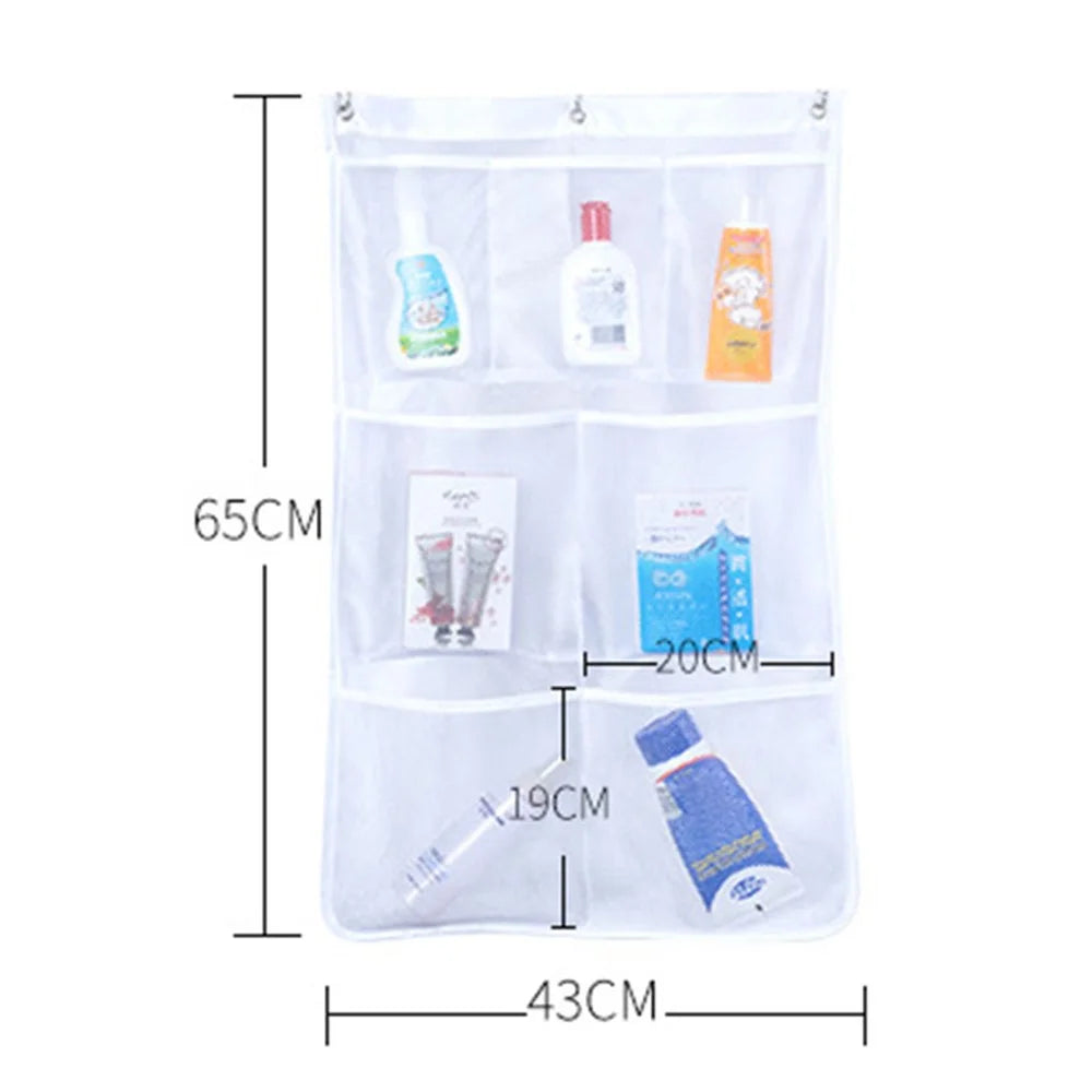 7 Grids Mesh Shower Hanging Bag Organiser Polyester Bathroom Hanging Pockets - 7