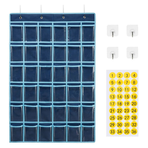 36 Pockets Clear Hanging Pouch Mobile Phone Storage Bag Classroom Calendar Pocket Chart Calculator Holder - Blue - 1