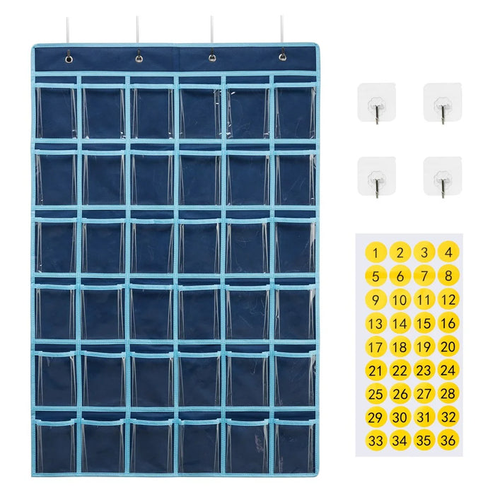 36 Pockets Clear Hanging Pouch Mobile Phone Storage Bag Classroom Calendar Pocket Chart Calculator Holder - Blue - 1