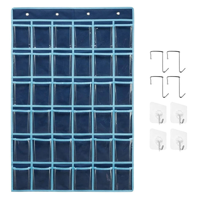 36 Pockets Clear Hanging Pouch Mobile Phone Storage Bag Classroom Calendar Pocket Chart Calculator Holder - Blue - 2