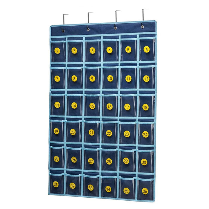 36 Pockets Clear Hanging Pouch Mobile Phone Storage Bag Classroom Calendar Pocket Chart Calculator Holder - Blue - 3