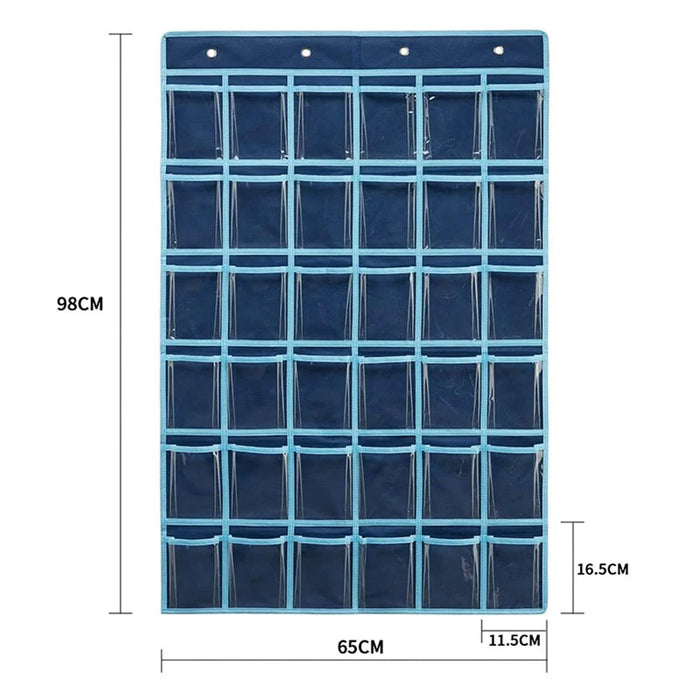 36 Pockets Clear Hanging Pouch Mobile Phone Storage Bag Classroom Calendar Pocket Chart Calculator Holder - Blue - 5