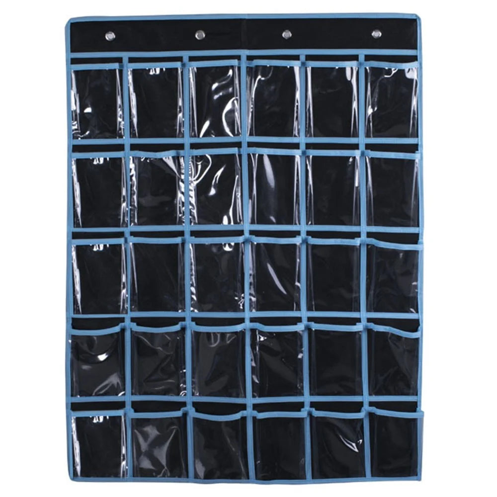 30 Pockets Mobile Phone Storage Bag Hanging Organizer Pouch Classroom Calendar Pocket Chart Calculator Holder - Black - 1
