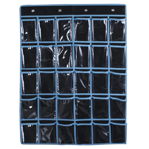 30 Pockets Mobile Phone Storage Bag Hanging Organizer Pouch Classroom Calendar Pocket Chart Calculator Holder - Black - 1