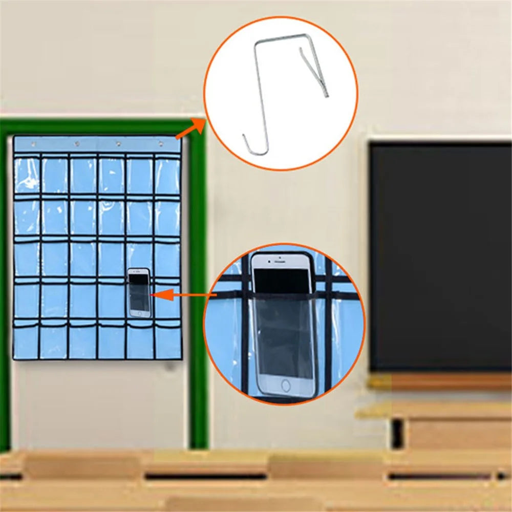 30 Pockets Mobile Phone Storage Bag Hanging Organizer Pouch Classroom Calendar Pocket Chart Calculator Holder - Black - 2