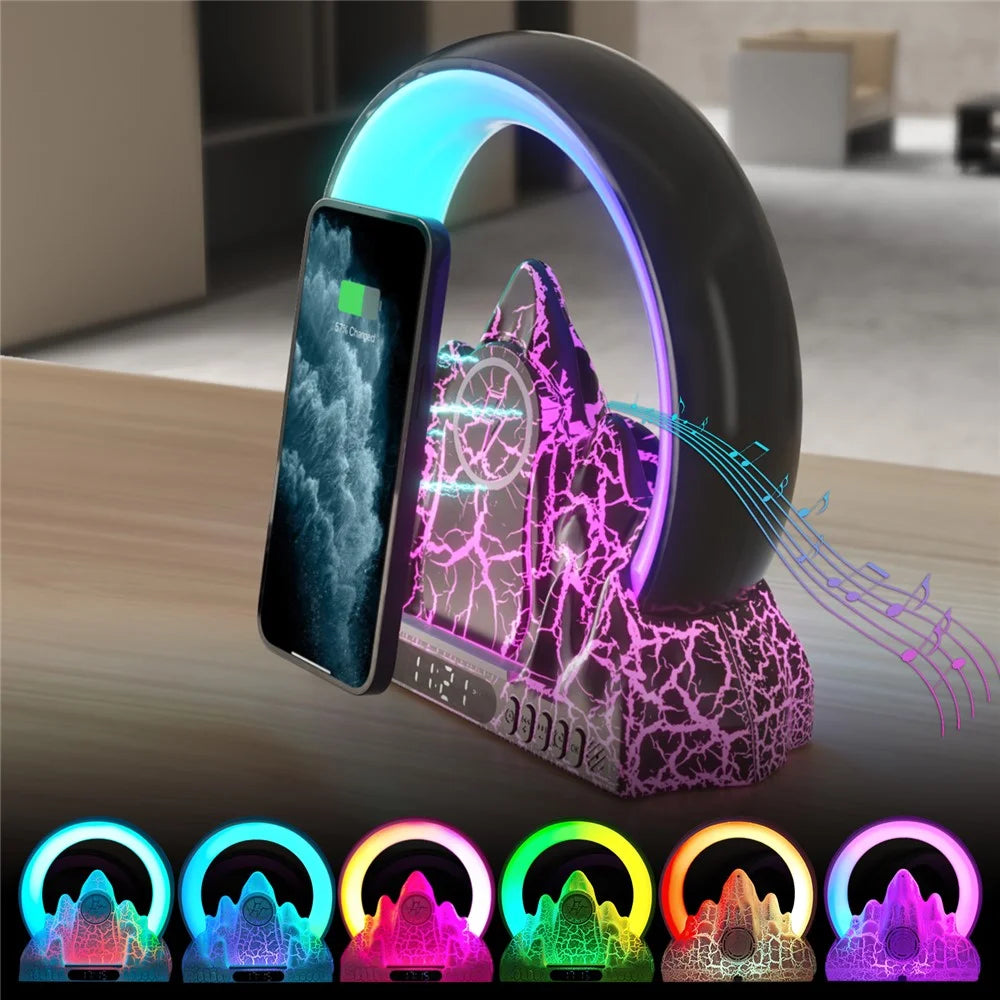 Tuya Smart Flame Mountain Shaped Ambient Light with 15W Wireless Charging, Bluetooth-compatible Speaker - Black - 2