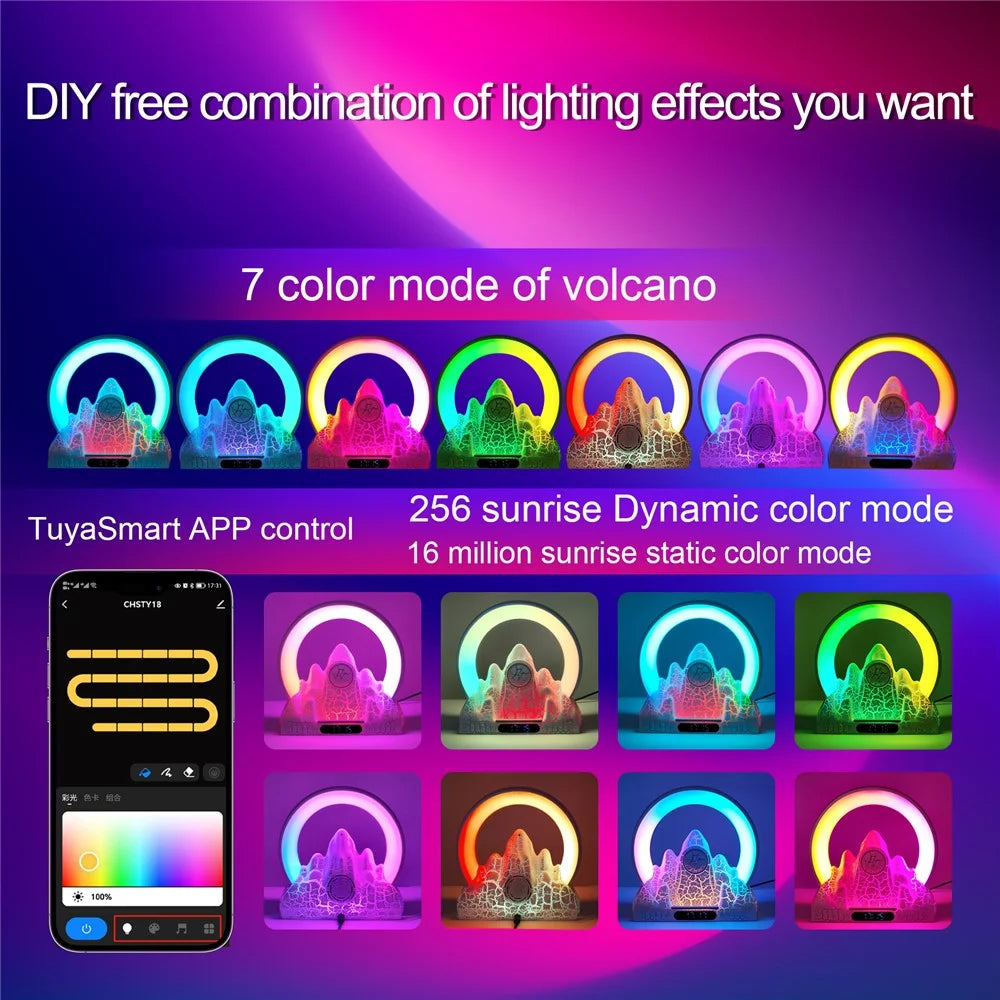 Tuya Smart Flame Mountain Shaped Ambient Light with 15W Wireless Charging, Bluetooth-compatible Speaker - Black - 3