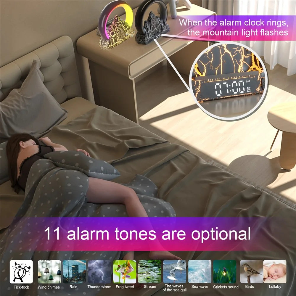 Tuya Smart Flame Mountain Shaped Ambient Light with 15W Wireless Charging, Bluetooth-compatible Speaker - Black - 6