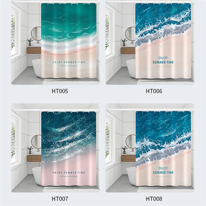 120x180cm Bathroom Shower Curtain Holiday Beach Style Pattern Shower Liner with Hooks - HT008 - 7