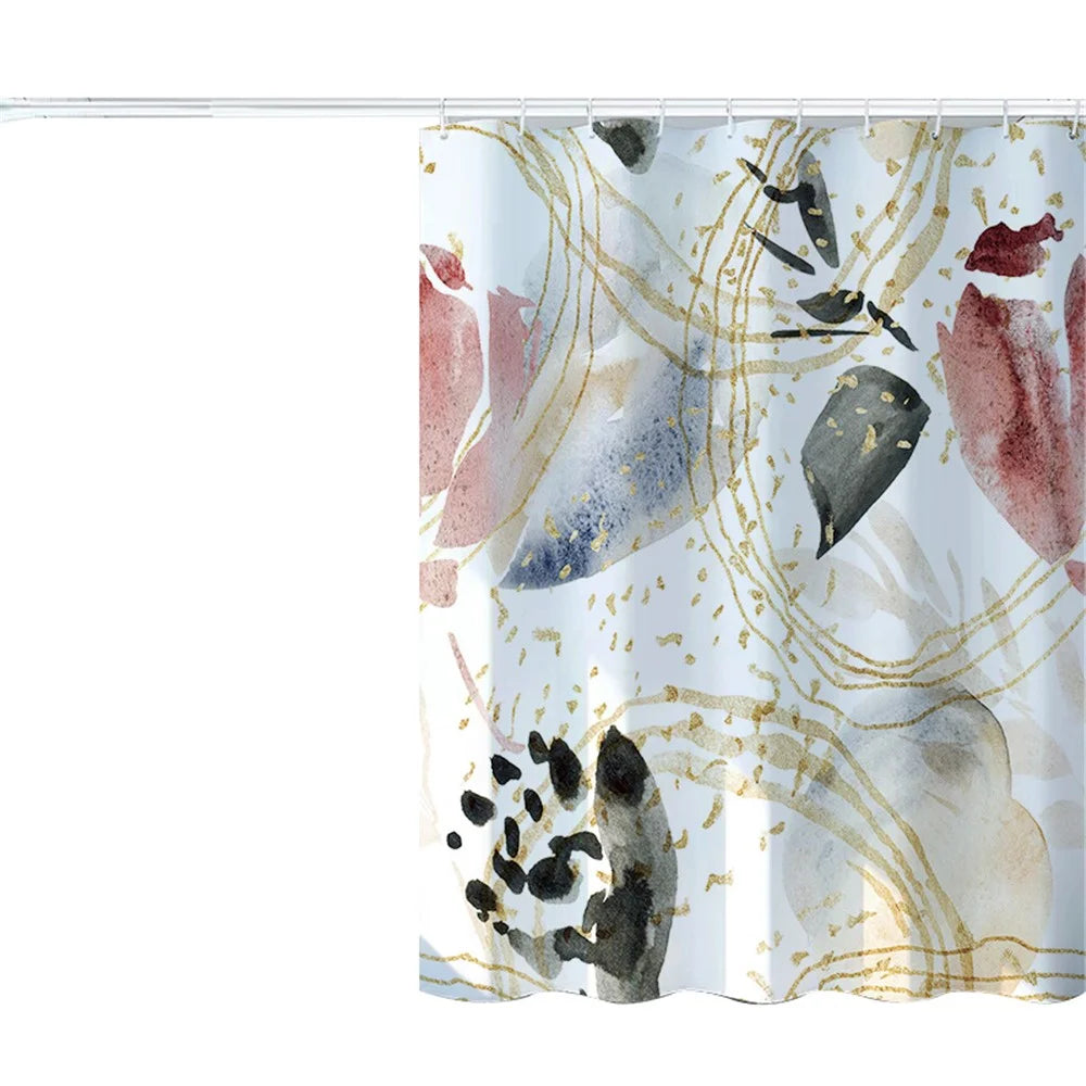 150x180cm Shower Curtain Marble Print Pattern Washable Bath Curtain with 12 Hooks - YLJG275-C2 - 1