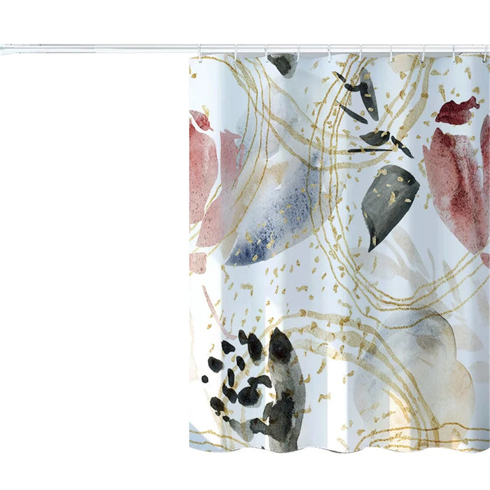 150x180cm Shower Curtain Marble Print Pattern Washable Bath Curtain with 12 Hooks - YLJG275-C2 - 1