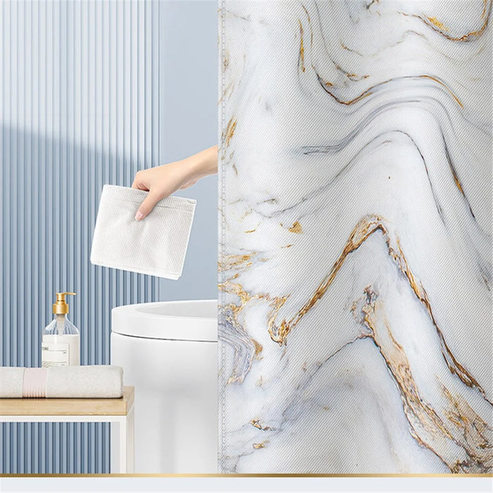 150x180cm Shower Curtain Marble Print Pattern Washable Bath Curtain with 12 Hooks - YLJG275-C2 - 3