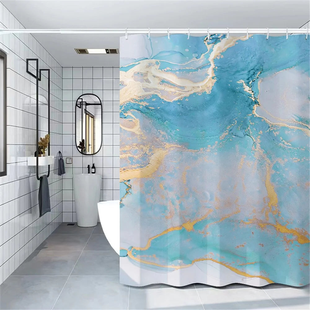 120x180cm 3D Marble Bathroom Shower Curtain Waterproof Fabric Shower Liner with Hooks - LSDLS001 - 7