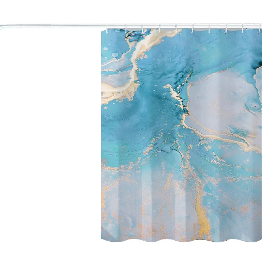 180x200cm Shower Curtain Set with Hooks 3D Marble Fabric Shower Liner Bottom Magnets - LSDLS003 - 1