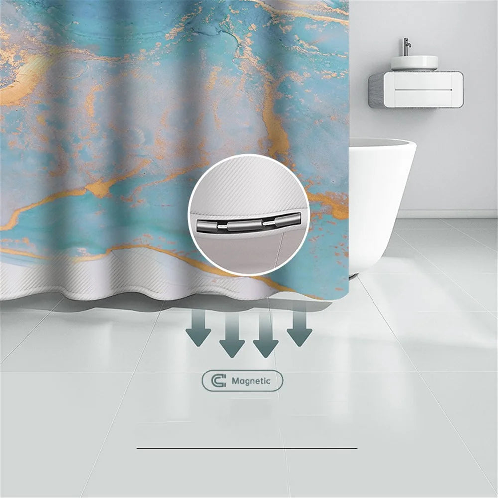 180x200cm Shower Curtain Set with Hooks 3D Marble Fabric Shower Liner Bottom Magnets - LSDLS003 - 4