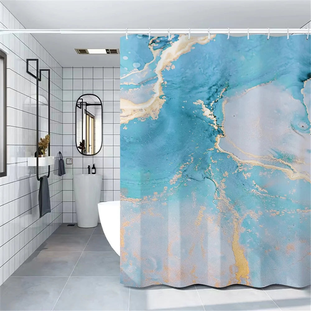 180x200cm Shower Curtain Set with Hooks 3D Marble Fabric Shower Liner Bottom Magnets - LSDLS003 - 7